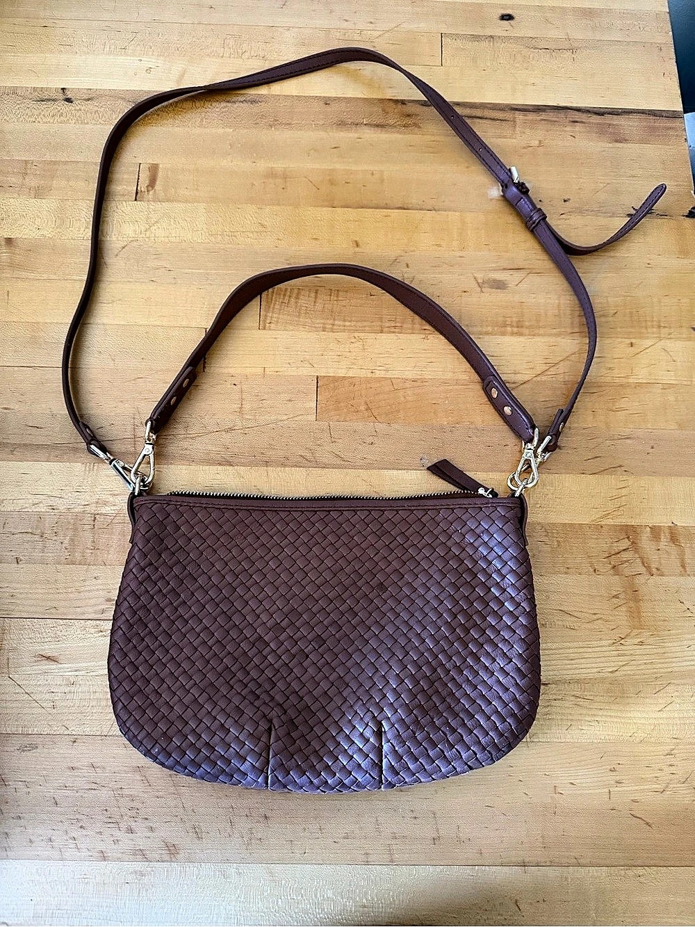 Quince Italian Leather Handwoven Crossbody Bag Brown